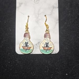 Cute Handmade Cat in Lightbulb Earrings